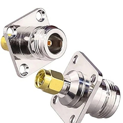 Rf Adapters - Brass Cable Mount, Male and Female Pins | Silver Color, Standard Size, 500 MHz Frequency