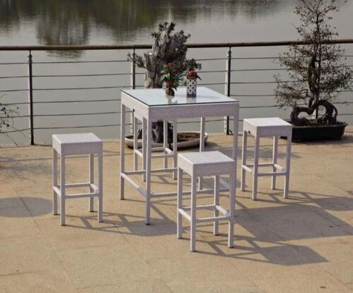 White 4 Seater Wicker Dining Table Set - Standard Size, White | Comfortable, Durable, Long Lasting