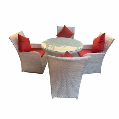 White 4 Seater Wicker Outdoor Table Chair Set