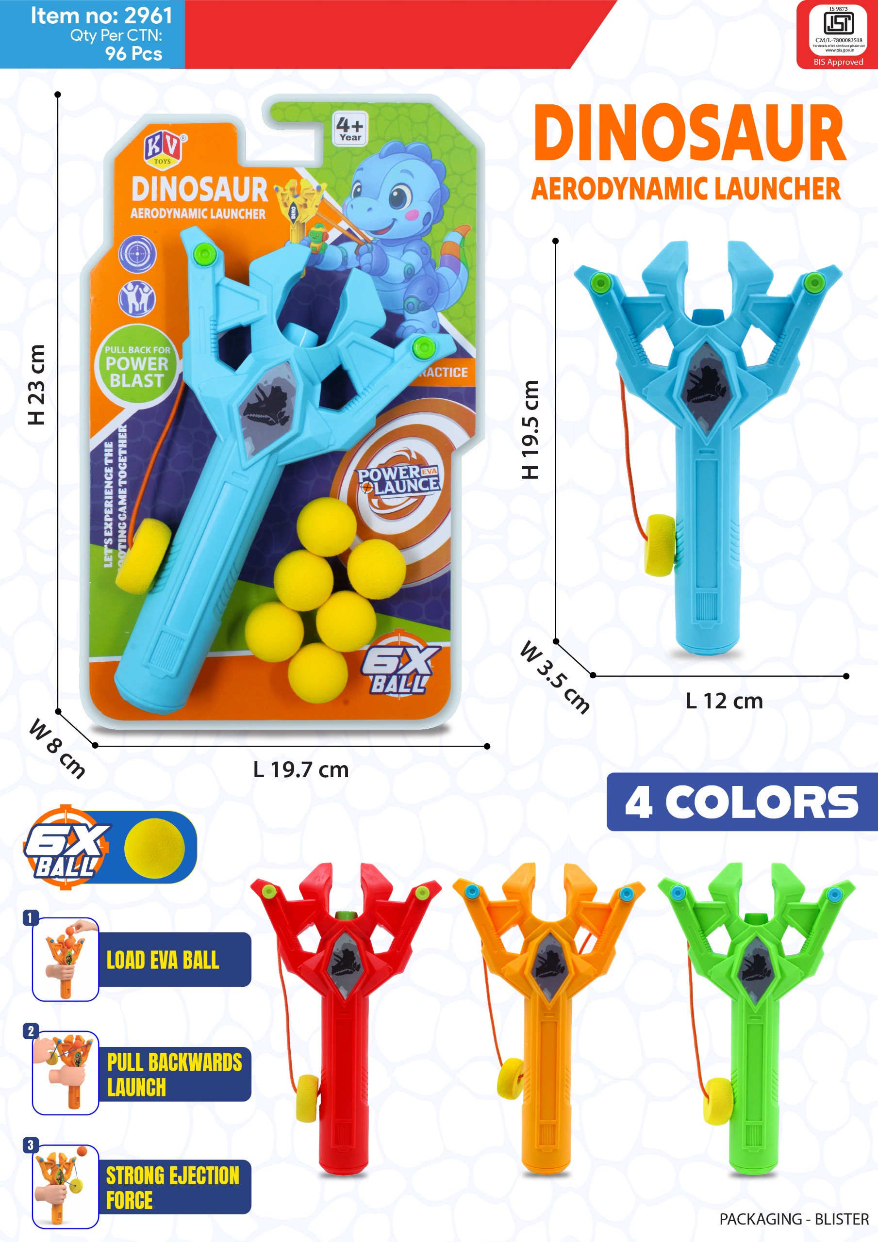 2961 Dino Slingshot Toy Set - Plastic, Different Colors | Handheld Design, Soft Projectiles, Easy Launch