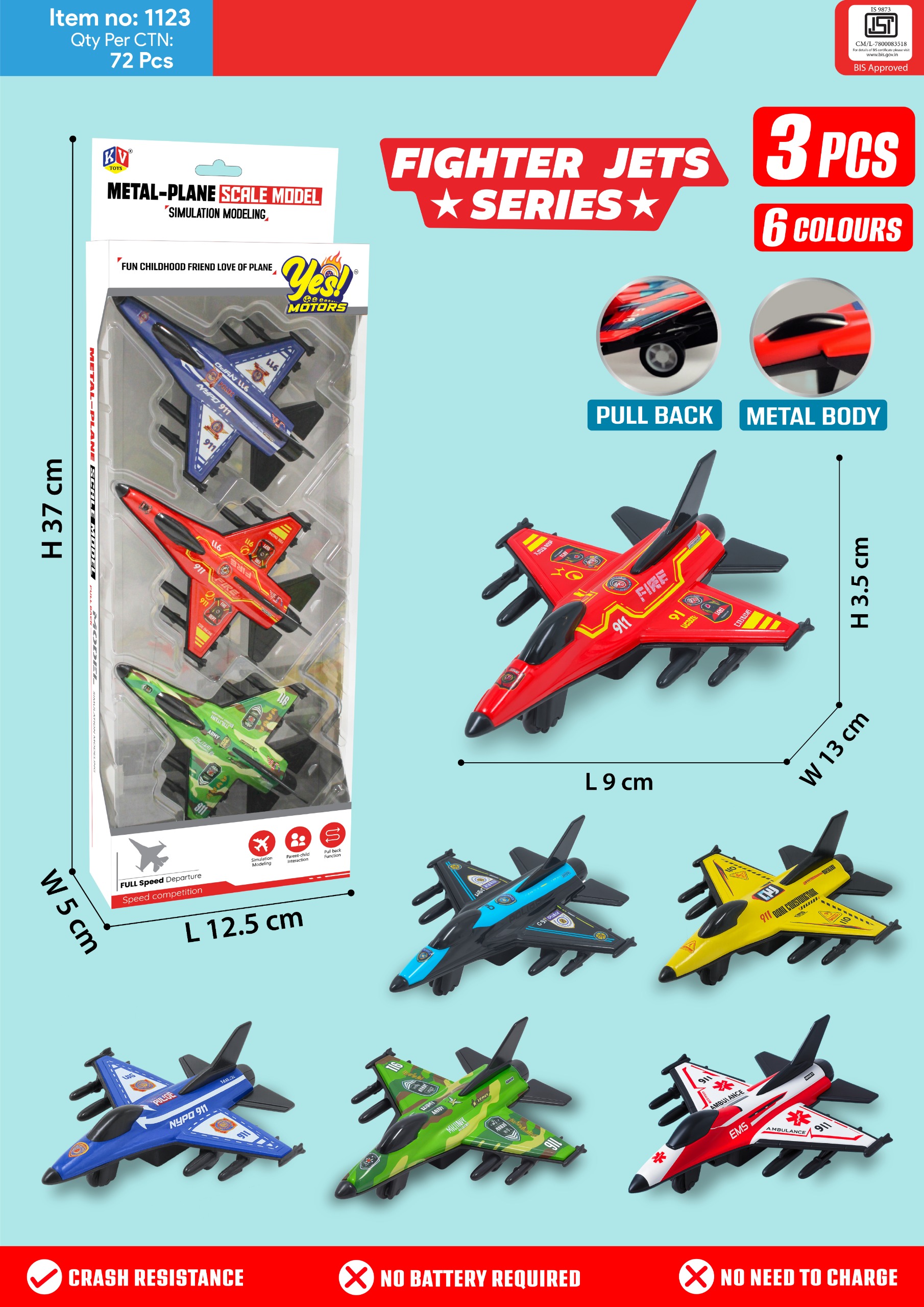 3 Pc Fighter Plane 1123 - Plastic, Standard Size, Multi Color | Lightweight, Durable, Child Friendly Edges