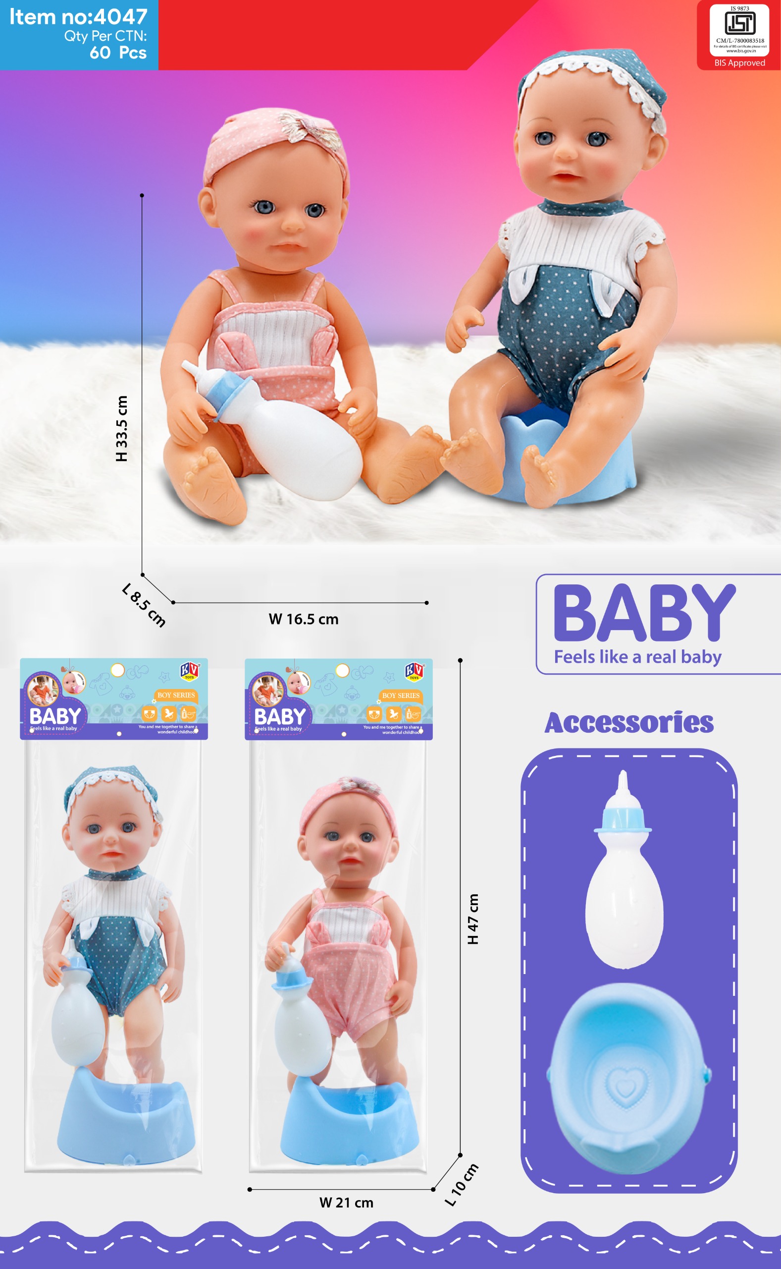 Baby Boy With Feeding Bottle And Bowl 4047