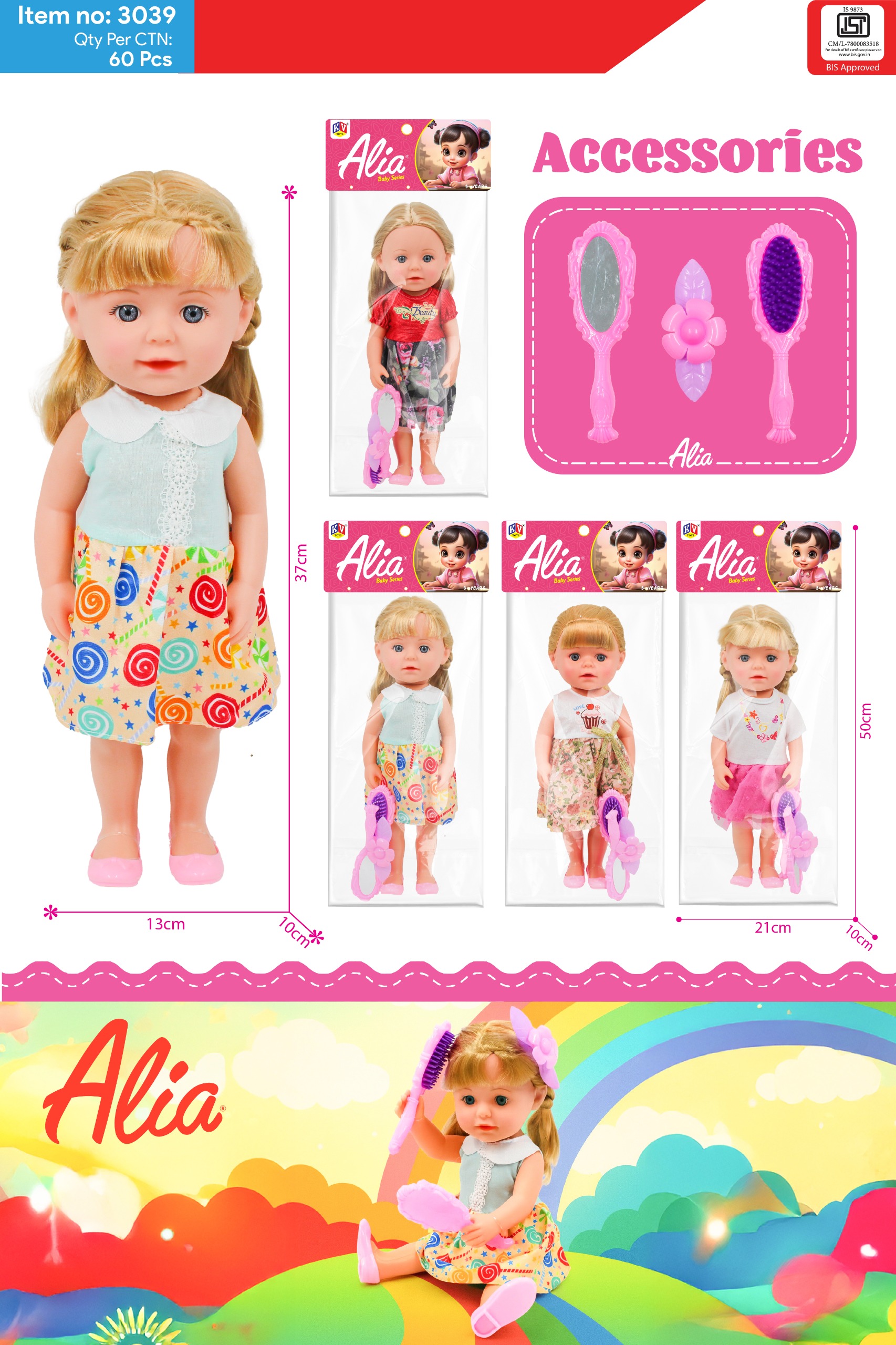 Baby Fashion Doll 3039 - Plastic, Standard Size, Multi Color | Soft Body, Lightweight, Easy Handling, Educational Indoor Toy