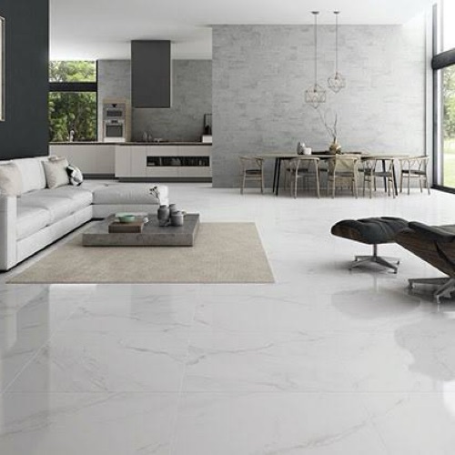 Bedroom Floor Tiles - 12mm White Square, Super Glossy | Scratch Resistant, Non-Slip Surface