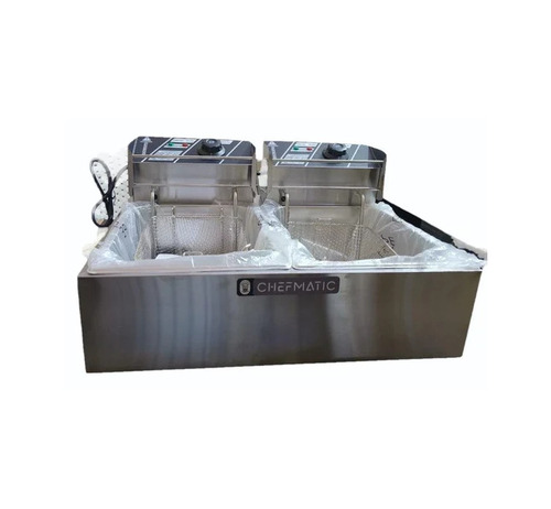 Electric Double Deep Fryer - Stainless Steel, 8+8 Ltrs, Semi Automatic | Rust Free, Rectangular Shape, Electric Power