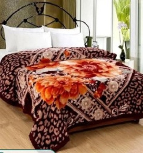 Flower Printed Double Bed Mink Blanket