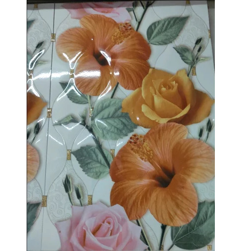 Flower Printed Wall Tile - Ceramic 1x1.5 Feet Multicolor, Wear-Resistant Flat Mosaic Digital Print