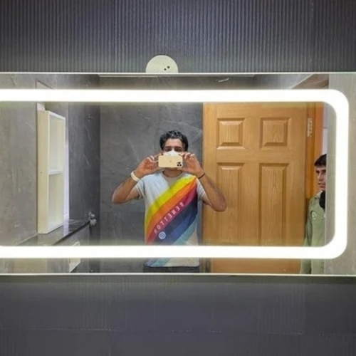 Led Light Mirror - Glossy Finish, Wall-mounted Rectangular, Energy-efficient Leds | Touch Control, Anti-fog, Moisture-resistant