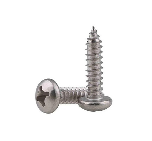 Phillips Head Self Tapping Screws - Stainless Steel Full Thread Silver Polished Finish | Round Head Fitting Use