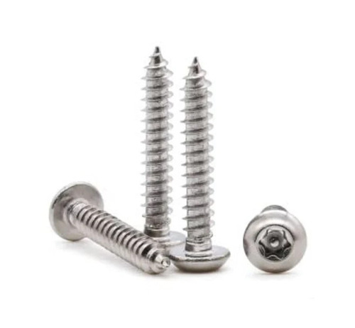 Self Drilling Security Screw - Stainless Steel 16mm x 3.9mm, Silver Polished Round Button Head, Full Thread