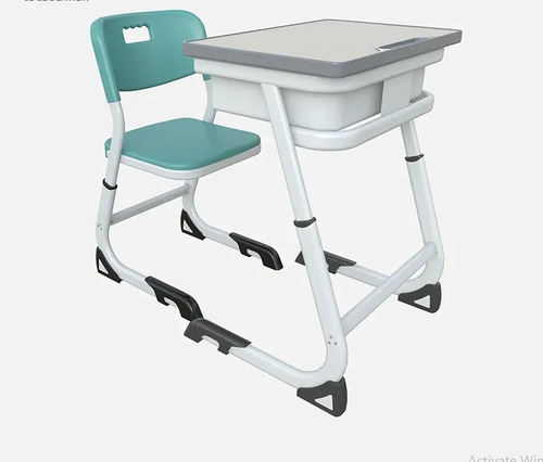 Single Seater School Desk And Chair - Steel, Standard Size, White & Blue | Durable, Eco Friendly, No Assembly Required