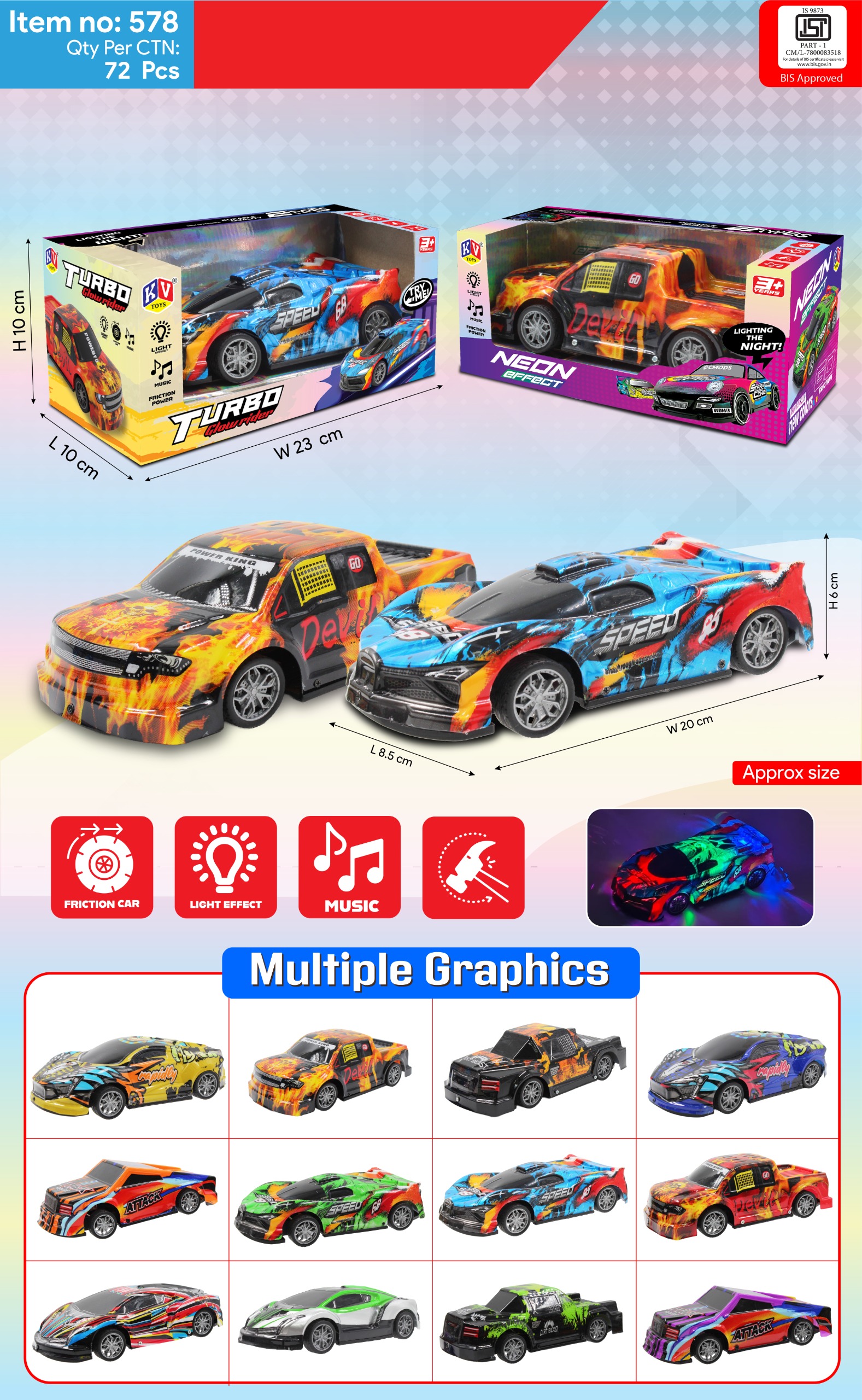 Turbo Glow Rider With Light & Music Car 578