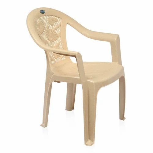 Cream Plastic Chair - Plastic, Standard Size, Cream, High Back with Armrest | Durable, Eco-Friendly Home Furniture