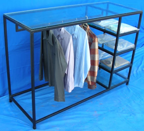 Garments Display Counter - Glass 1200-2000mm Blue | Smooth Finish Lockable Storage LED Lighting Sliding Doors