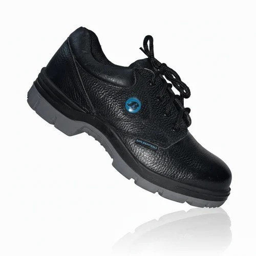 Industrial Leather Safety Shoes - Leather, Standard Size, Black | Steel Toe, Anti Skid, Durable, Rubber Sole