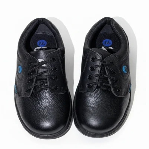 Industrial Safety Shoes - Leather, Standard Size, Black | Steel Toe, Anti Skid, Durable, Rubber Sole
