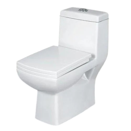 Single Piece Commode - Ceramic White Wall Mounted | Elongated Glossy Finish Easy Installation