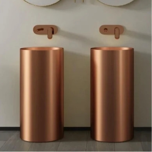 Stainless Steel Pedestal Rose Gold Free Standing Wash Basin - 1.5mm Thickness Round One-Piece Design