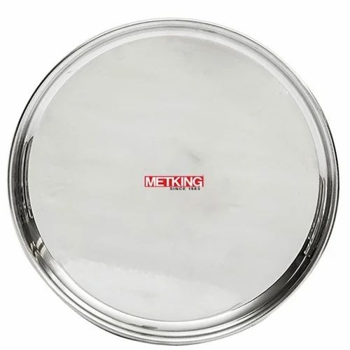 Stainless Steel Round Dinner Plate - 10 Inch, Silver, Polished Finish | Kitchen Container Use