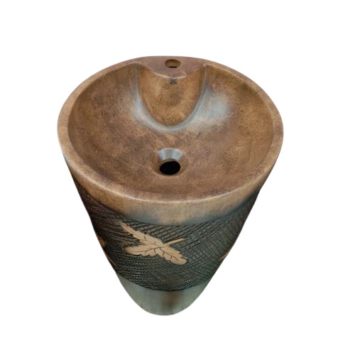 Wood Finish Ceramic Wash Basin - Color: Brown