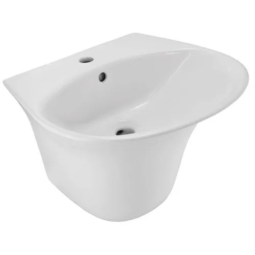 Jaquar Wall Hung Wash Basin - Ceramic, White, Glossy Finish | Wall Mounted, Manual Operation, Indoor Use