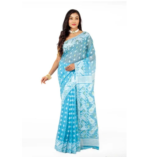 Blue Cotton Jamdani Saree