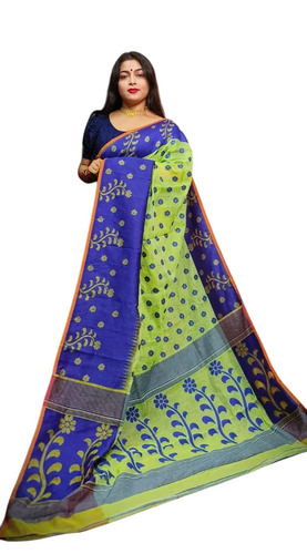Durga Puja Special Cotton Saree - Cotton, Green | Comfortable, Printed, Festive Bengali Style
