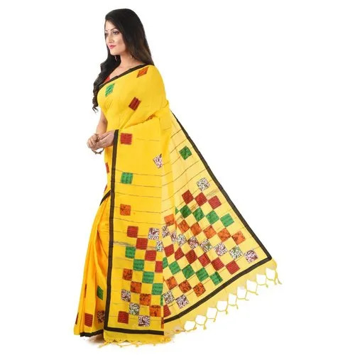 Handloom Baul Khes Aplic Work Cotton Saree