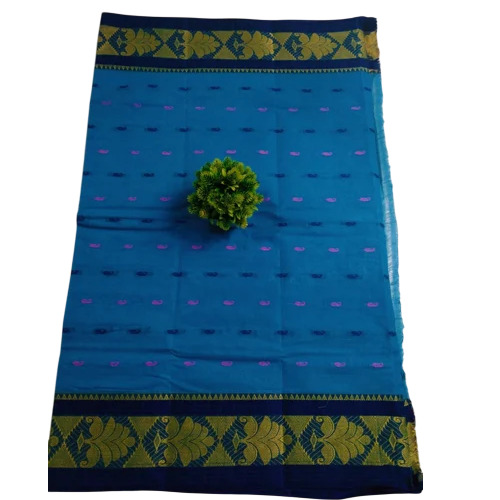 Ladies Blue Pure Cotton Tant Saree