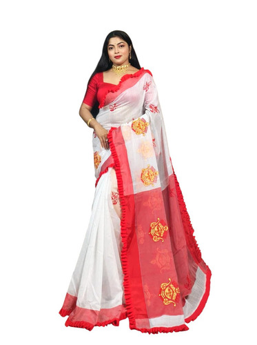 Ladies Cloud White Cotton Handloom Saree