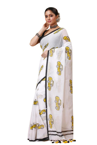 Ladies Off White Pure Cotton Saree