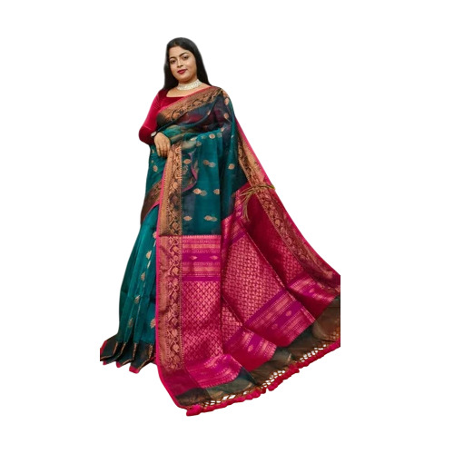 Ladies Party Wear Cotton Zari Border Saree
