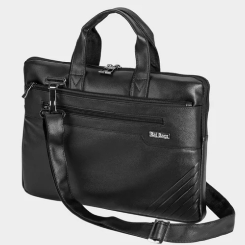 Leather Office Bag - Leather, Compact Carry-On, Vibrant Black, Hard Shell | Zipper Closure, Structured Design, Lightweight, Spinner Wheels