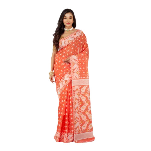 Orange Cotton Jamdani Saree