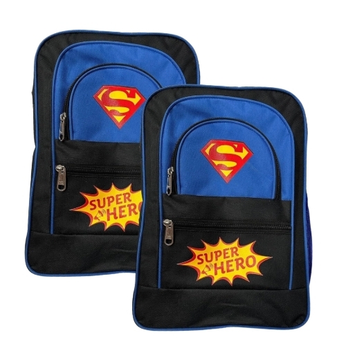 Polyester Super Hero School Bag - Lightweight Durable Hard Shell, Blue Black | Smooth Spinner Wheels, Telescopic Handle, Spacious Compartment