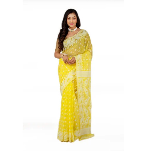 Yellow Cotton Jamdani Saree