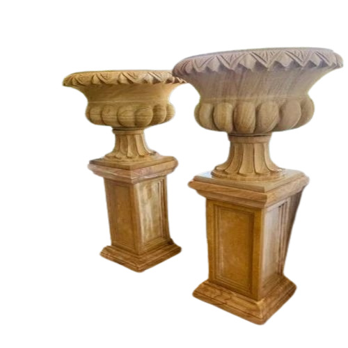 Carved Sandstone Flower Pot