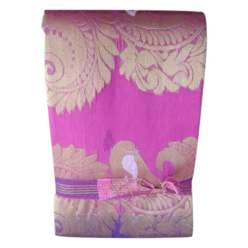 Ladies Pink Handloom Saree - Cotton, 6.3 M with Blouse Piece | Printed, Bangali Style, Summer Casual