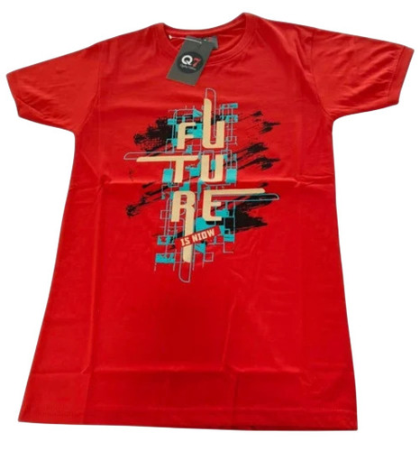 Men Red Printed Cotton T Shirt