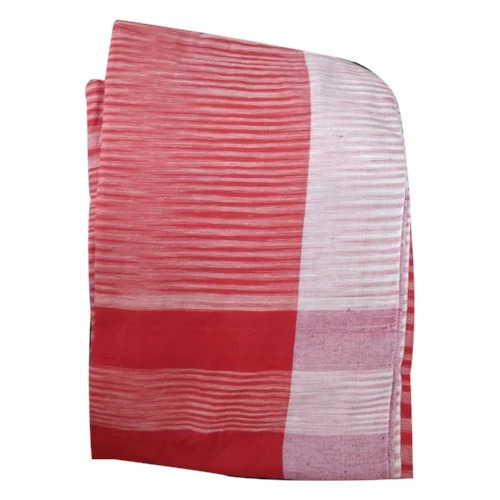 Pure Cotton Handloom Saree - 6.3 M, Red & White Cotton | Women, Casual, Printed, Bengali Style, Summer