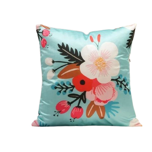 Sky Blue Floral Bliss Aqua Printed Cotton Cushion Cover