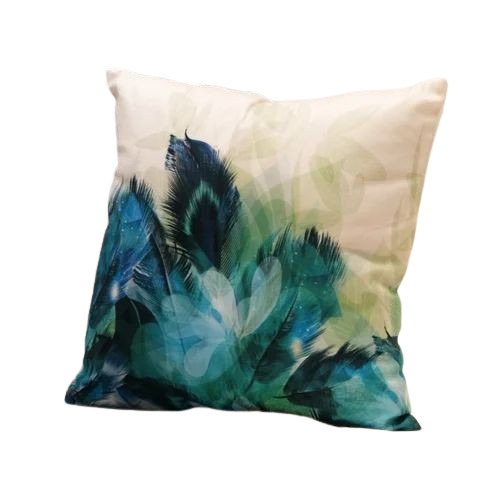 White Feather Printed Cotton Cushion Cover