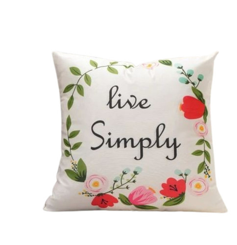 White Live Simply Floral Printed Cotton Cushion Cover - 18x18 Inches, White Base, Hand Wash Care