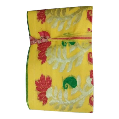 Yellow Handloom Saree - Cotton 6.3 M, Yellow | Printed, Unstitched Blouse, Casual Summer Bangali Style