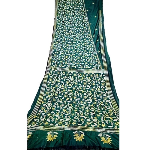 Green Katha Stitch Blended Bangalore Silk Saree