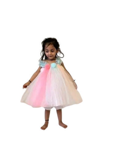 Kids Net Light Pink Frock - Net Fabric, Size S/M, Light Pink, Sleeveless | Anti UV, Cool Dry, Quick Dry, Washable