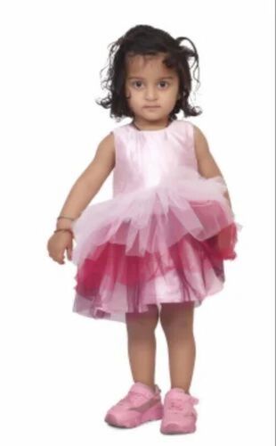 Kids Net Pink Frock - Net Fabric, Size M, 3 to 4 Years, Pink, Sleeveless, Breathable, Anti Wrinkle, Quick Dry