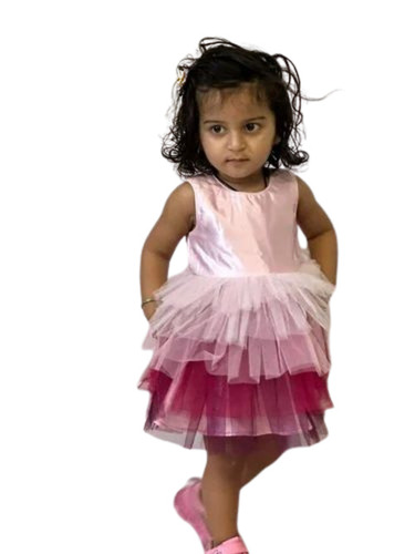 Kids Party Wear Satin Frock - Satin, Size S/M, Pink | Anti UV, Breathable, Quick Dry, Elegant Design