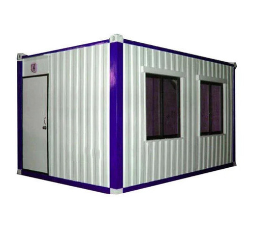 MS Prefabricated Portable Office Cabin - Steel, Rectangular, 2-Window, White & Blue | Office Use, Color Coated