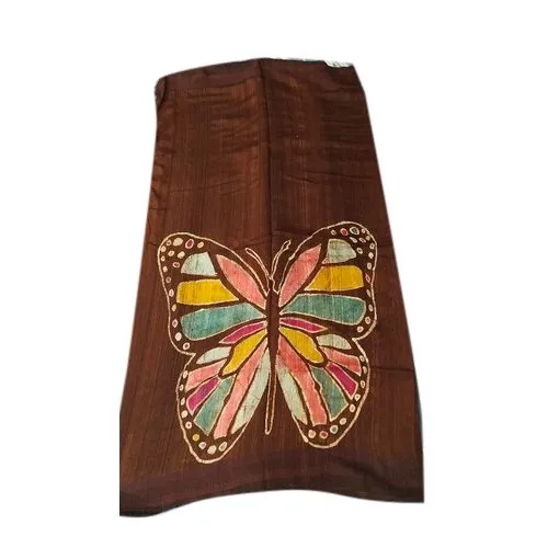 Butterfly Printed Matka Silk Saree - Silk, 6 Meter, Brown | Women, Party Wear, Winter